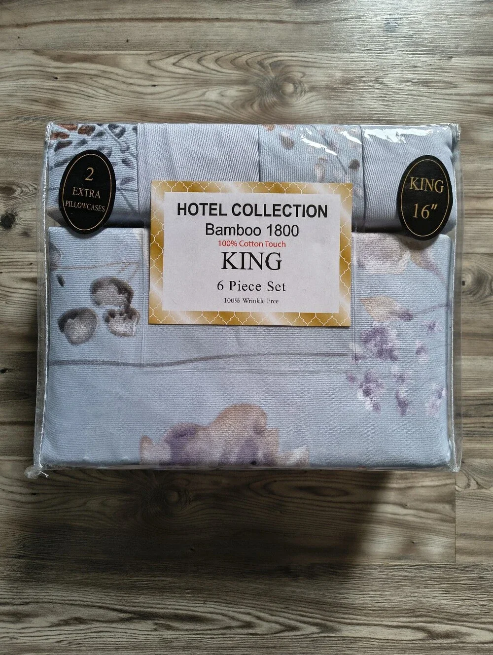 Hotel Collection Bamboo 1800 King Size 6 Piece Sheet Set Blue Floral Print